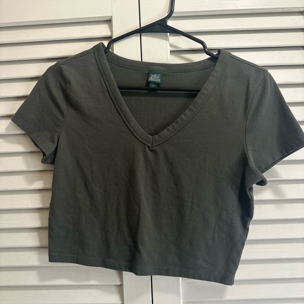 Wild Fable Olive V-Neck Crop Top